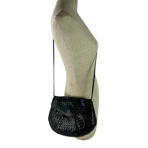 Genuine COSCI Black Woven Leather Shoulder Crossbody Bag Front Flap